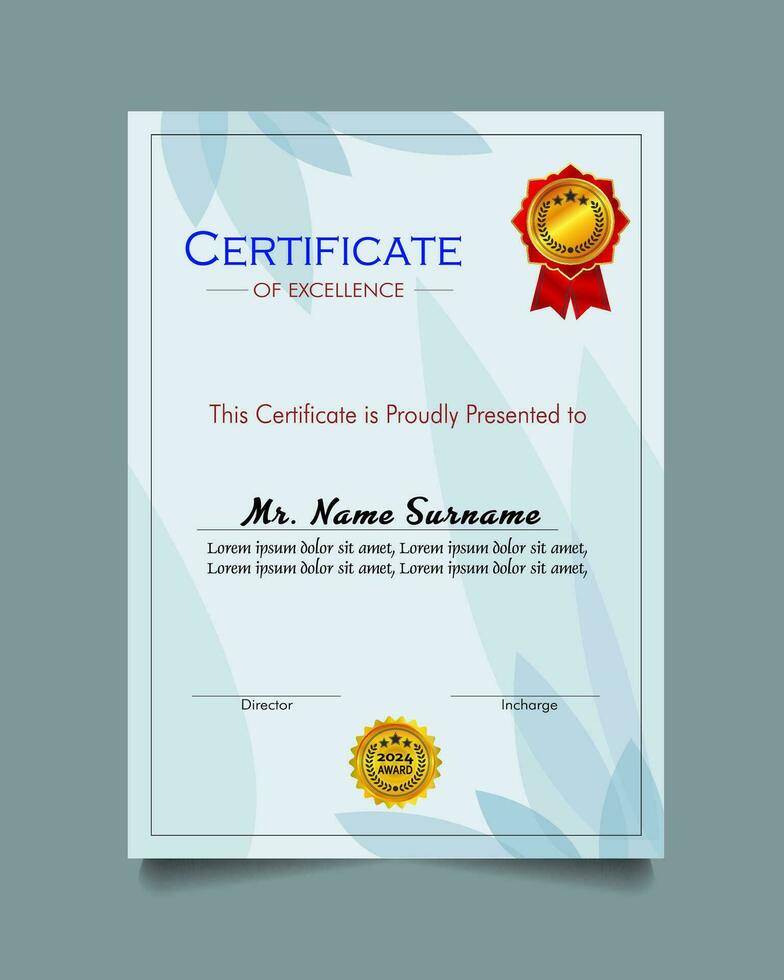 Certificate of achievement template set with gold badge and border, Appreciation and Achievement Certificate Template Design. Elegant diploma certificate template vector