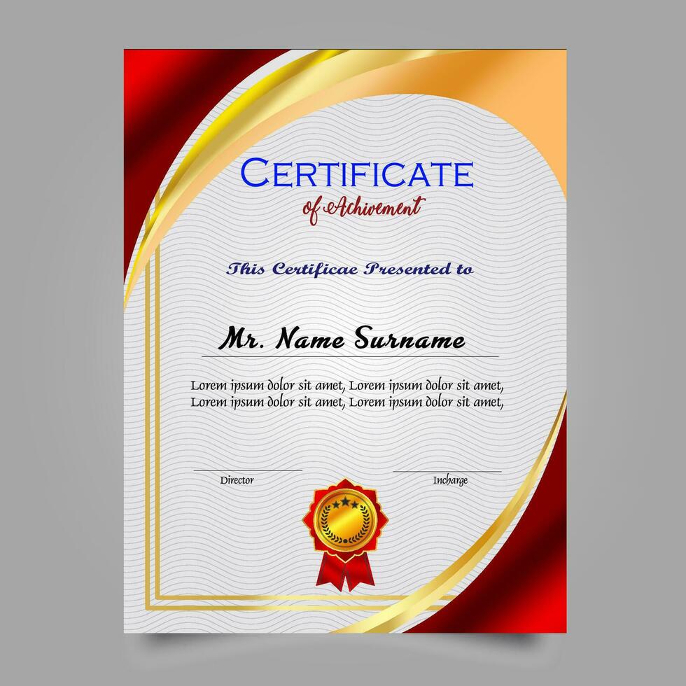 Certificate of achievement template set with gold badge and border, Appreciation and Achievement Certificate Template Design. Elegant diploma certificate template vector