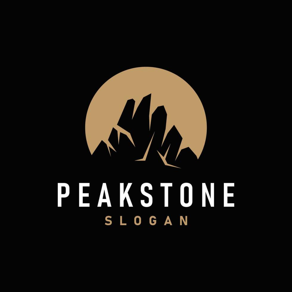 mountain rock peak logo simple design black silhouette natural stone brand template vector