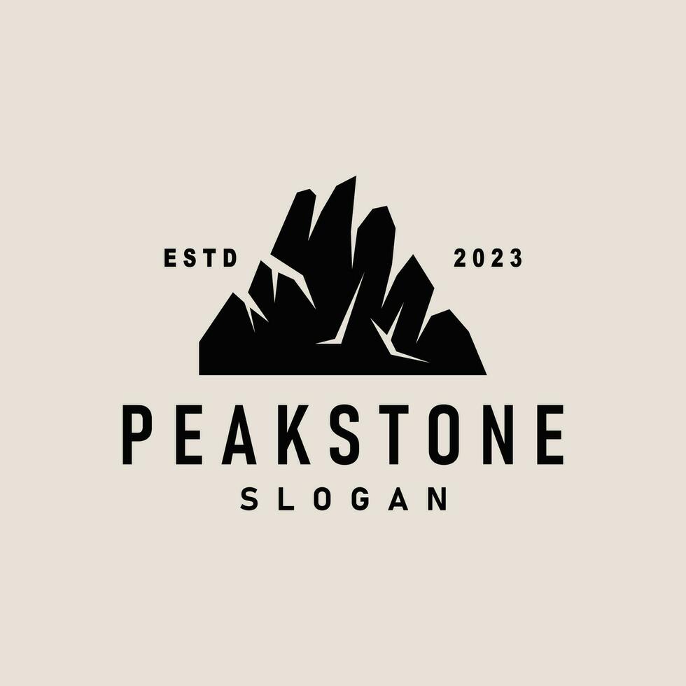 mountain rock peak logo simple design black silhouette natural stone brand template vector