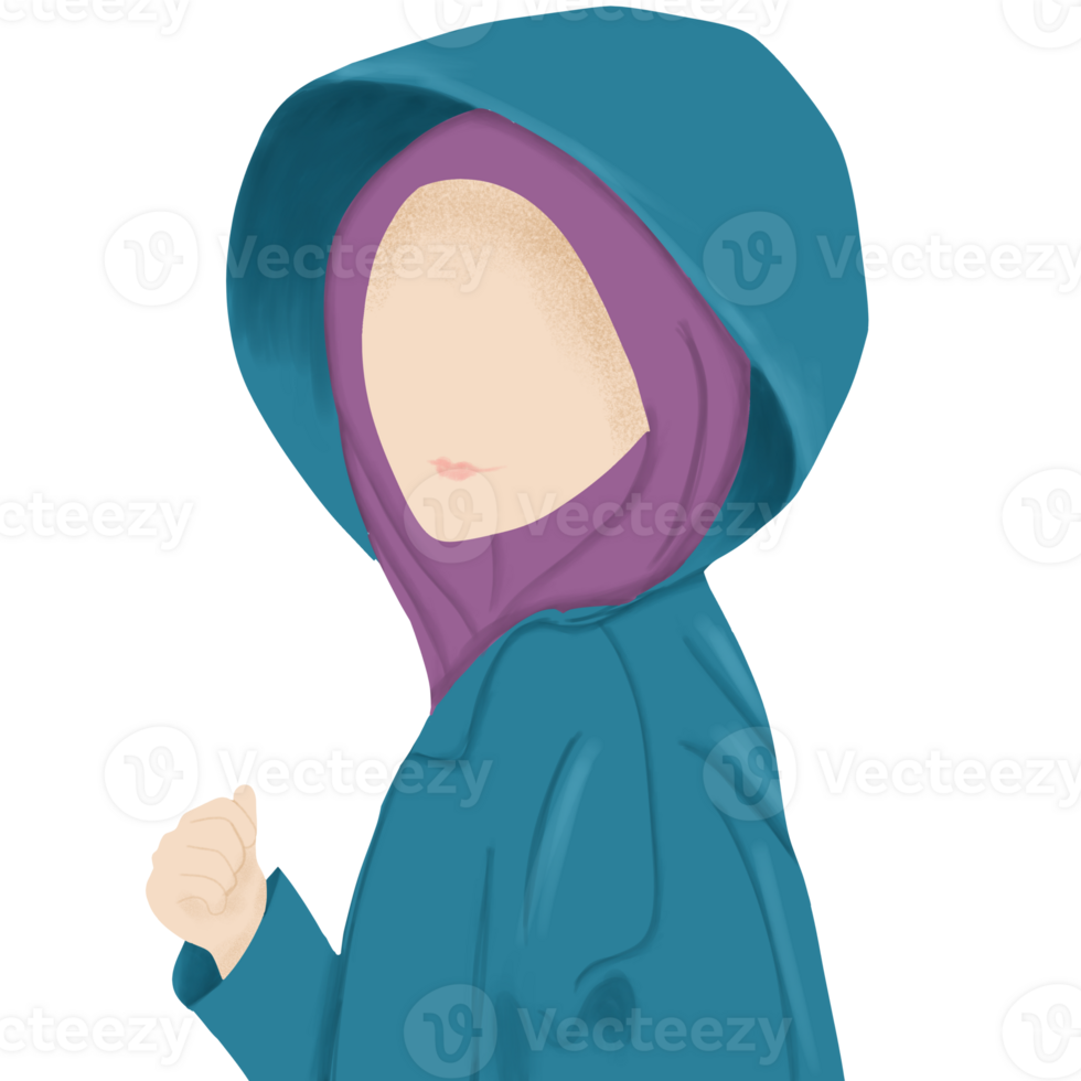 Illustration of Portrait a girl in a rain coat png