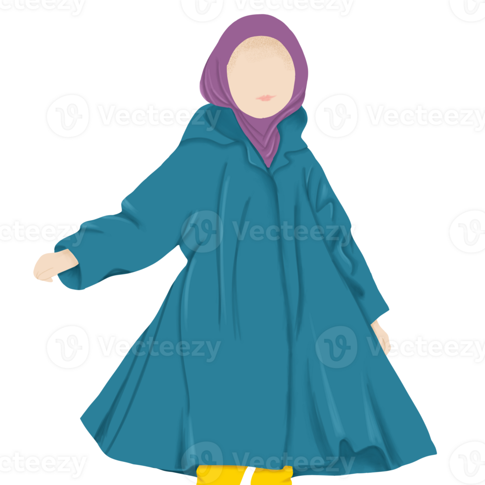 Illustration of beautiful girl in rain coat png