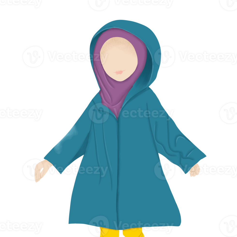 Illustration of a girl in a rain coat png