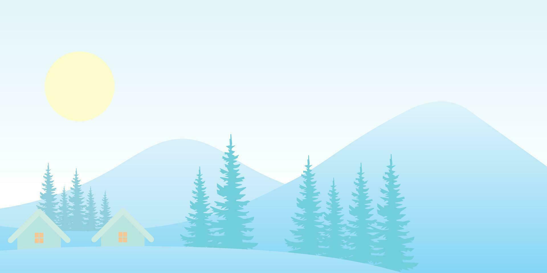 Winter snow covered mountains landscape background vector design, winter landscape.