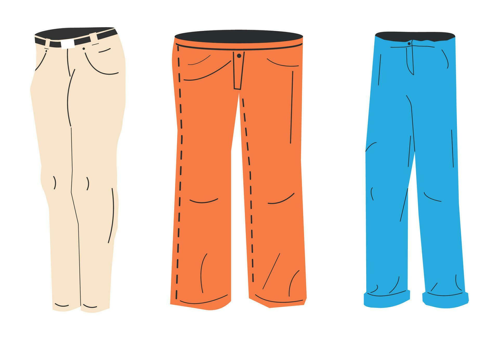 Female Jeans Models Collection. Set of Woman Denim Trousers or Pants. Casual Trendy Clothes for