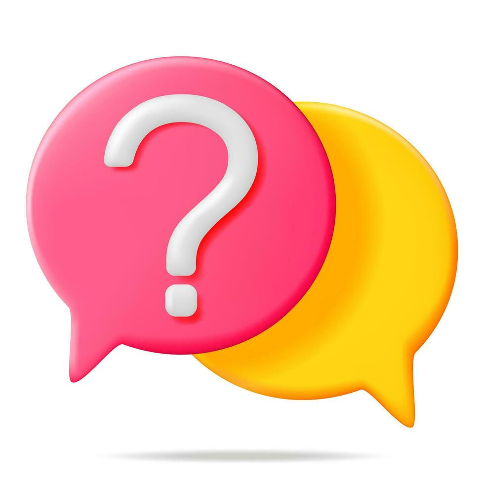 3D Speech Bubble with Question Mark Isolated. Render Question Symbol. Thin Realistic Icon. Concept of FAQ, Support and Help. Problem, Survey, Information. Vector Illustration