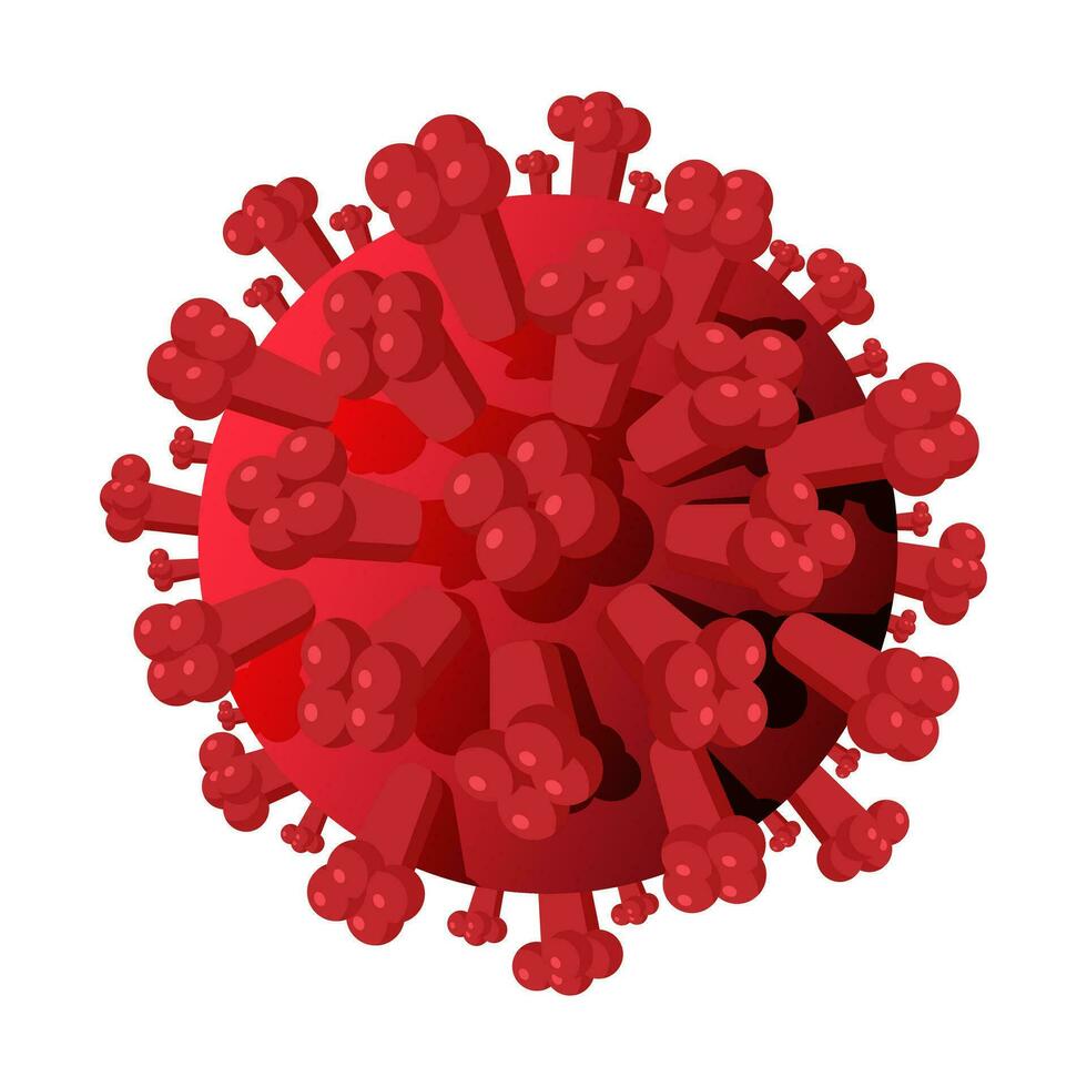 Coronavirus bacteria model isolated on white background. Corona virus 2019 nCoV, pathogenic microorganism. Red virus bacteria cell, covid 19 influenza disease. Flat vector illustration