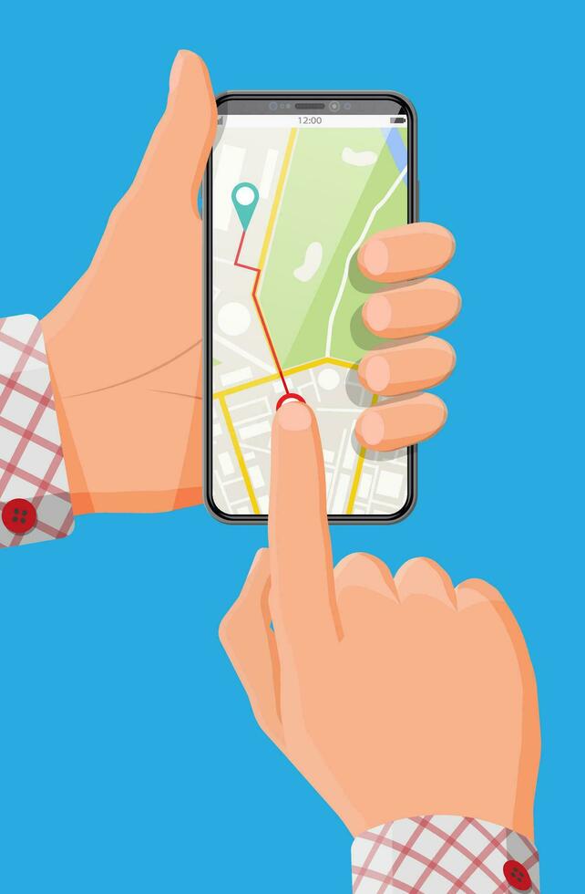 Modern smartphone with map and marker in hand. GPS navigation in phone
