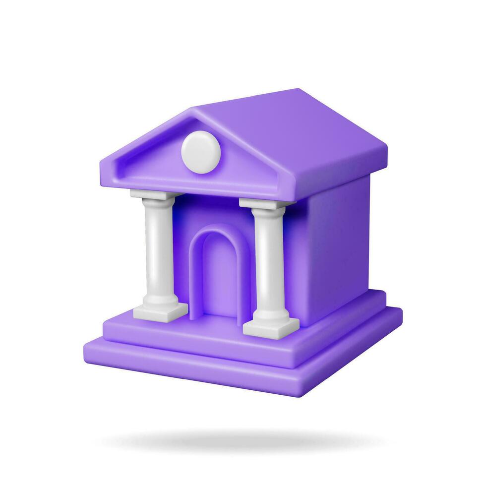 3D Bank Building Isolated on White. Render Financial House Icon. Construction with Columns in Ancient Design. Money Deposit and Withdrawal, Financial Transactions Service Banking. Vector Illustration
