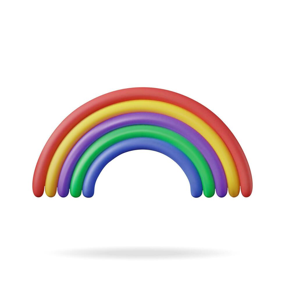 3d Cartoon Rainbow Isolated on White Background. Render Minimal Rainbow Art Element. Plastic Children Toy. Realistic Kids Decoration. Vector illustration.