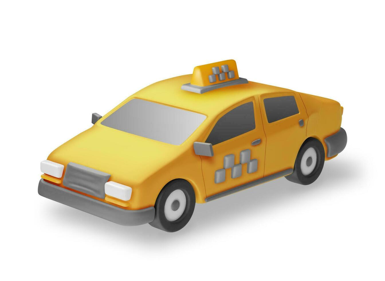 3D Taxi Car Sedan Isolated on White Background. Render Yellow Taxi Cab Icon. Call or App Taxi Concept. City Transport Service. Urban Transportation Concept. Realistic Vector Illustration