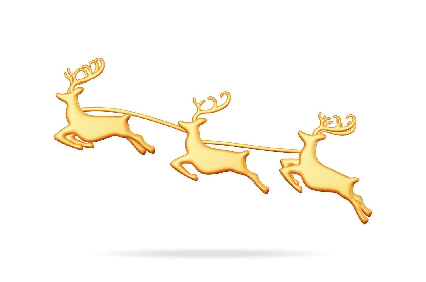 3D Christmas Cute Jumping Deers with Antlers. Render Herd of Reindeers. Happy New Year Decoration. Merry Christmas Holiday. New Year and Xmas Celebration. Realistic Vector Illustration