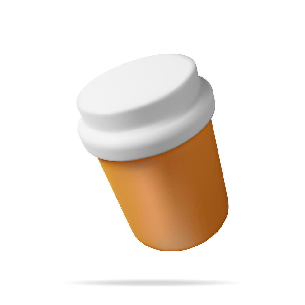 3D Plastic Pill Bottles Isolated. Render Medicine Package for Pills, Capsule, Drugs. Box for Illness and Pain Treatment. Medical Drug, Vitamin, Antibiotic. Healthcare Pharmacy. Vector Illustration