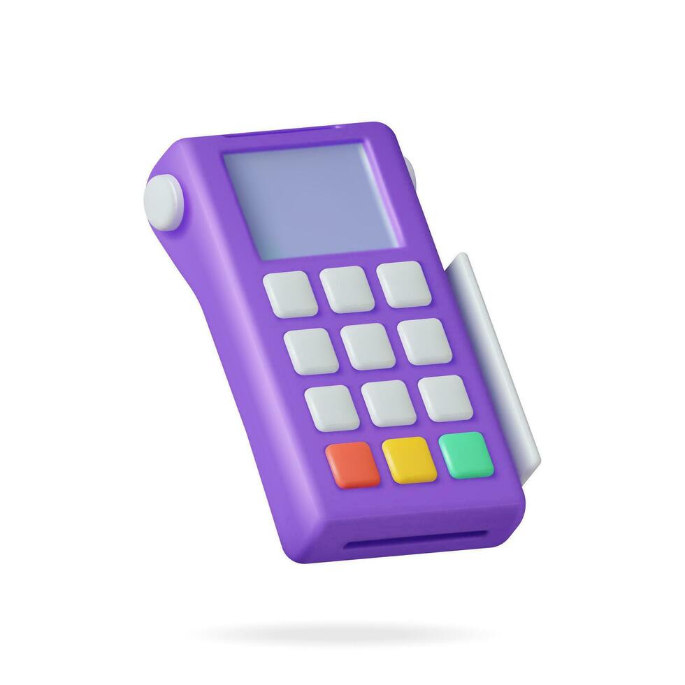 3D Payment Terminal Isolated. Render Modern POS Bank Payment Device. Payment NFC Keypad Machine. Credit Debit Card Reader. Contactless Payment Transaction Vector illustration