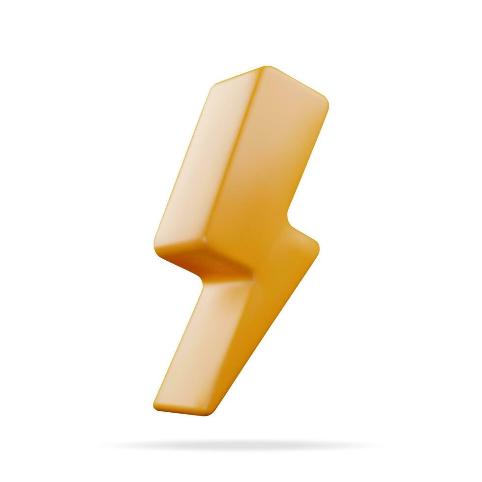 3D Lightning Sign Isolated. Render Yellow Plastic Lightning Icon. Weather or Electricity Symbol. Cartoon Flash or Charge Icon. Vector Illustration