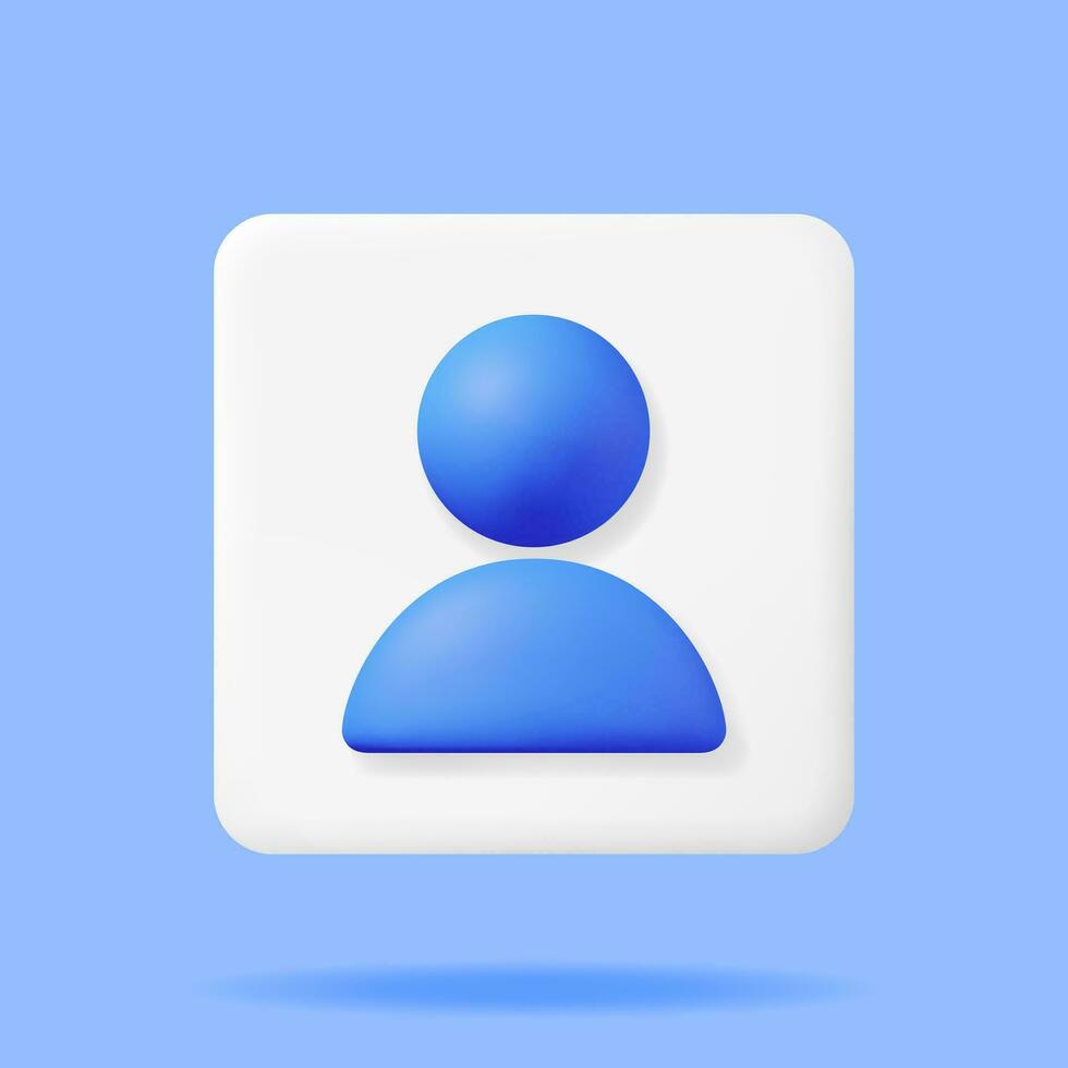 3D Simple User Icon Isolated. Render Profile Photo Symbol UI. Avatar Sign. Person or People GUI Element. Realistic Vector Illustration
