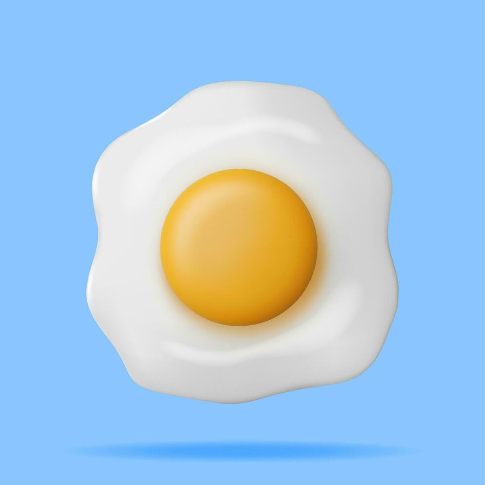 3D Fried Egg Isolated. Render Cartoon Egg Breakfast Icon. Dairy Food and Grocery. Easter Mockup Concept. Realistic Vector illustration.