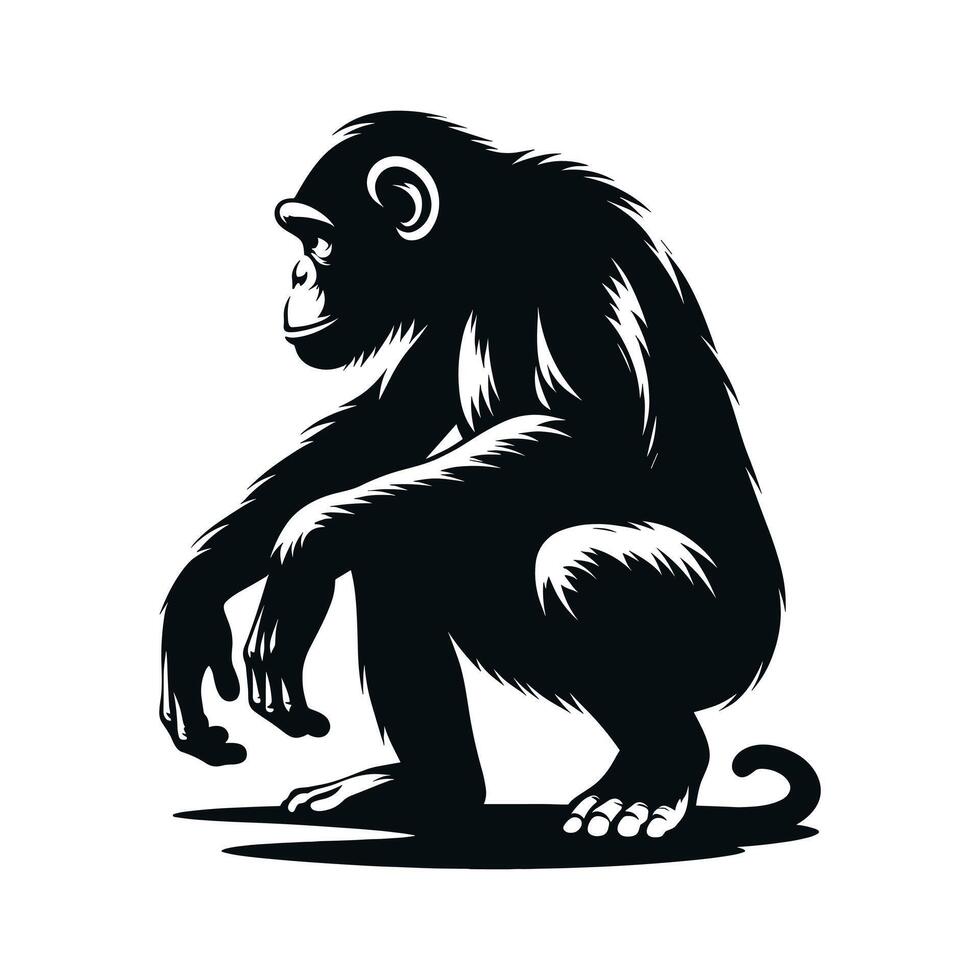 Vector Illustration of a Chimpanzee in Silhouette