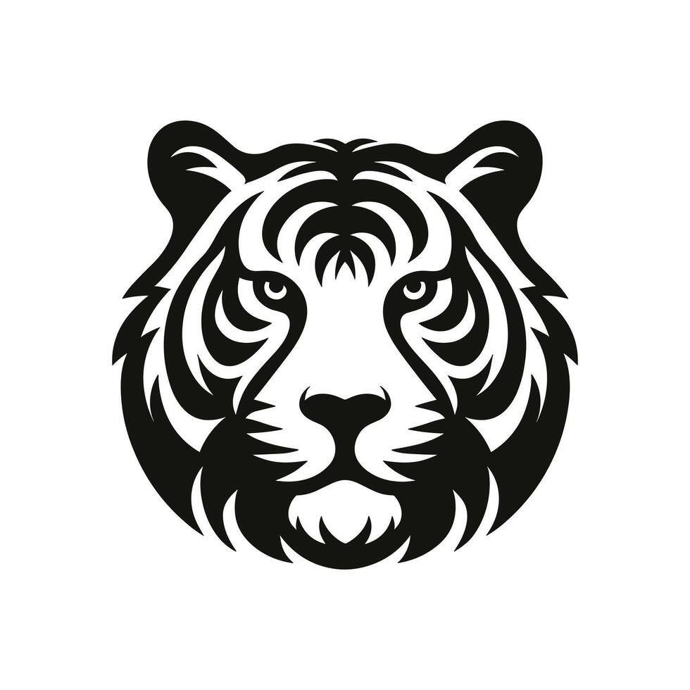 Ferocious Tiger Face Logo Silhouetted Head in Striking Design vector