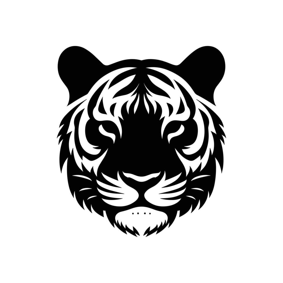 Roaring Tiger Emblem Vector Illustration of Head in Striking Silhouette Design