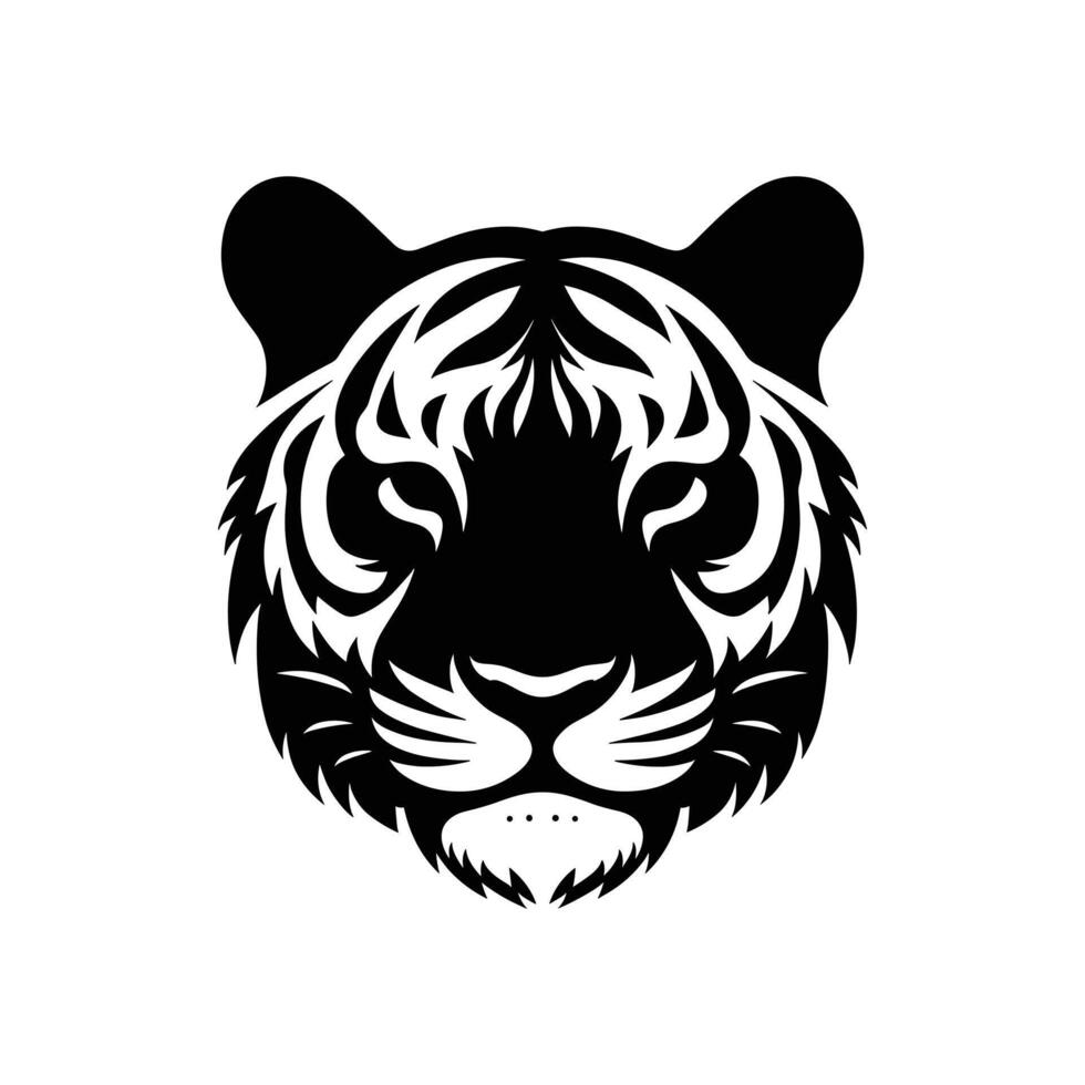 rugido Tigre emblema vector ilustración de cabeza en sorprendentes silueta diseño