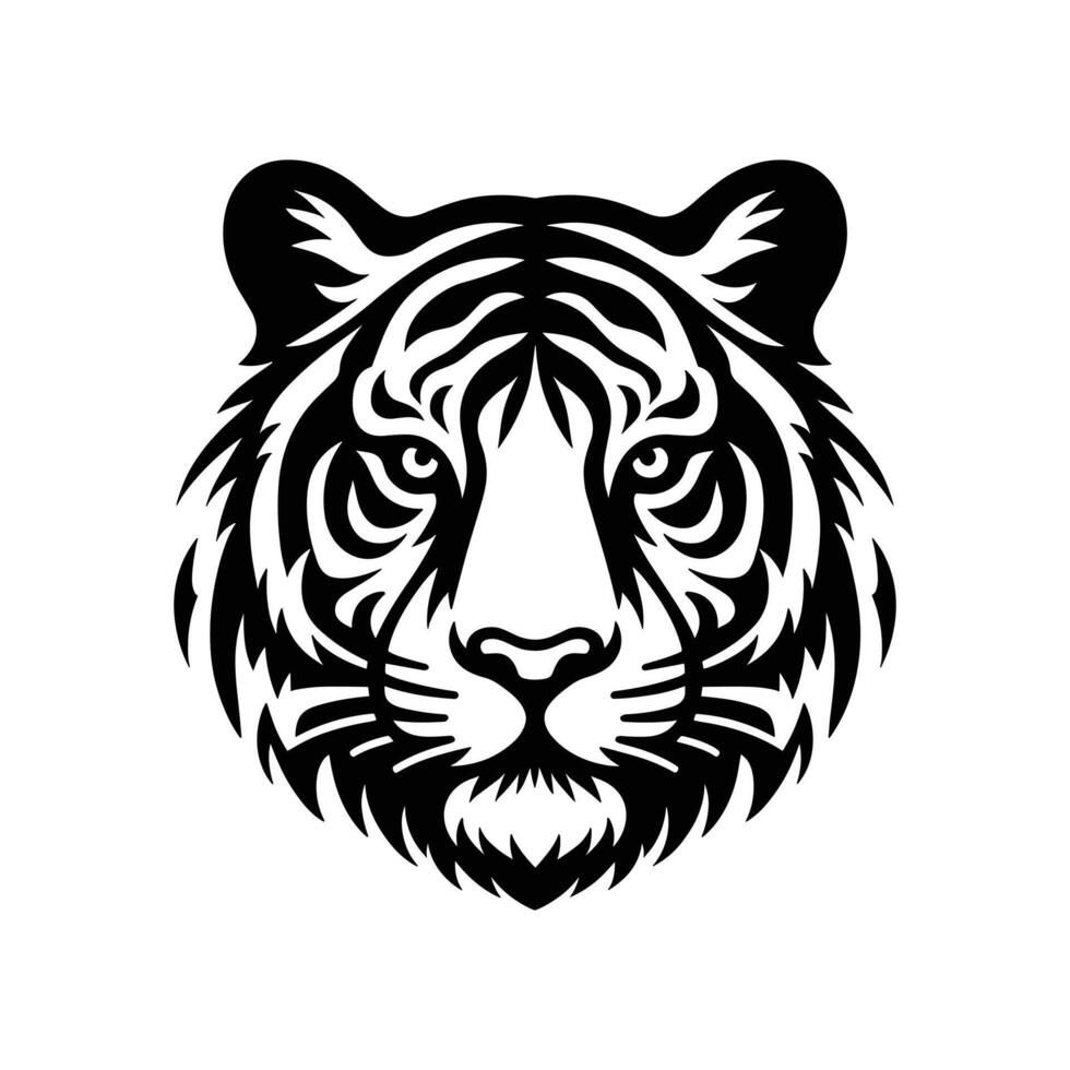 Roaring Tiger Emblem Vector Illustration of Head in Striking Silhouette Design