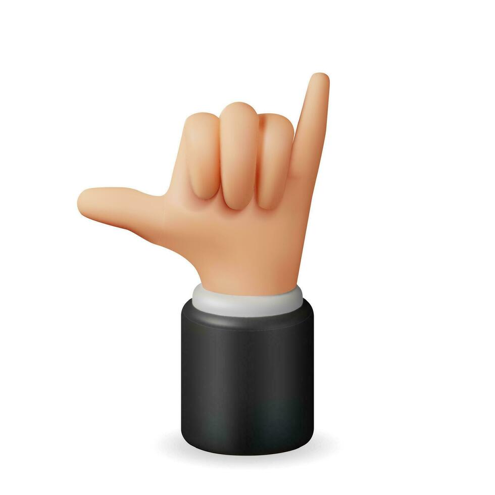 3D Call Me Hand Emoji Pose Isolated. Render Human Hand in Phone Gesture. Emoji Icon. Palm of Hand. Cartoon Character Sign. Vector Illustration