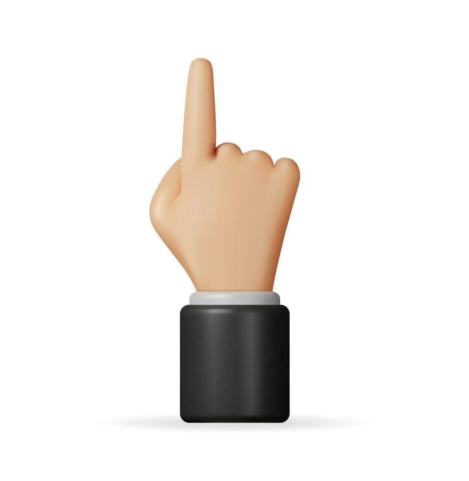 3d Hand Pointing Gesture Isolated. Render Hand Points Index Finger Up. Body Language Indicating or Showing Something Above. Cartoon Emoji Icon. Vector Illustration