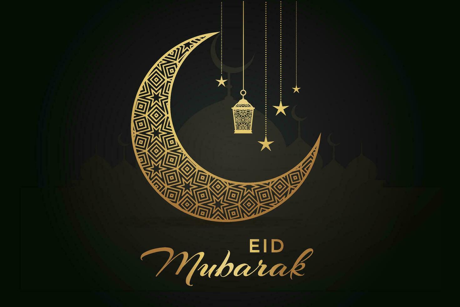 Ramadán eid Mubarak saludo tarjeta con mezquita silueta gratis vector ilustración