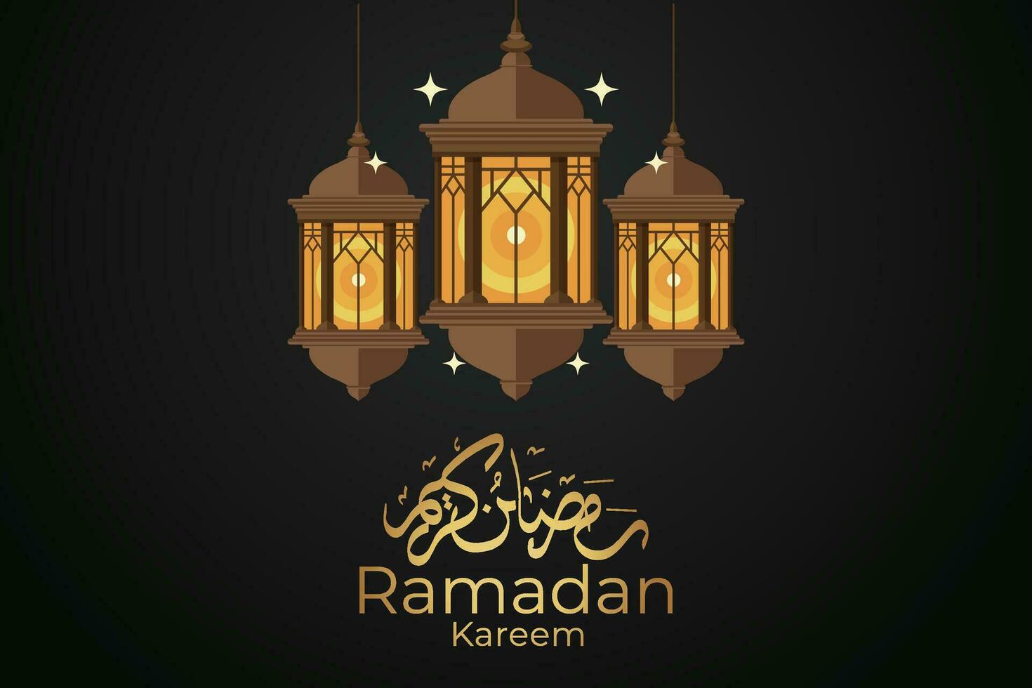 Ramadán kareem saludo tarjeta con oro creciente y linternas vector