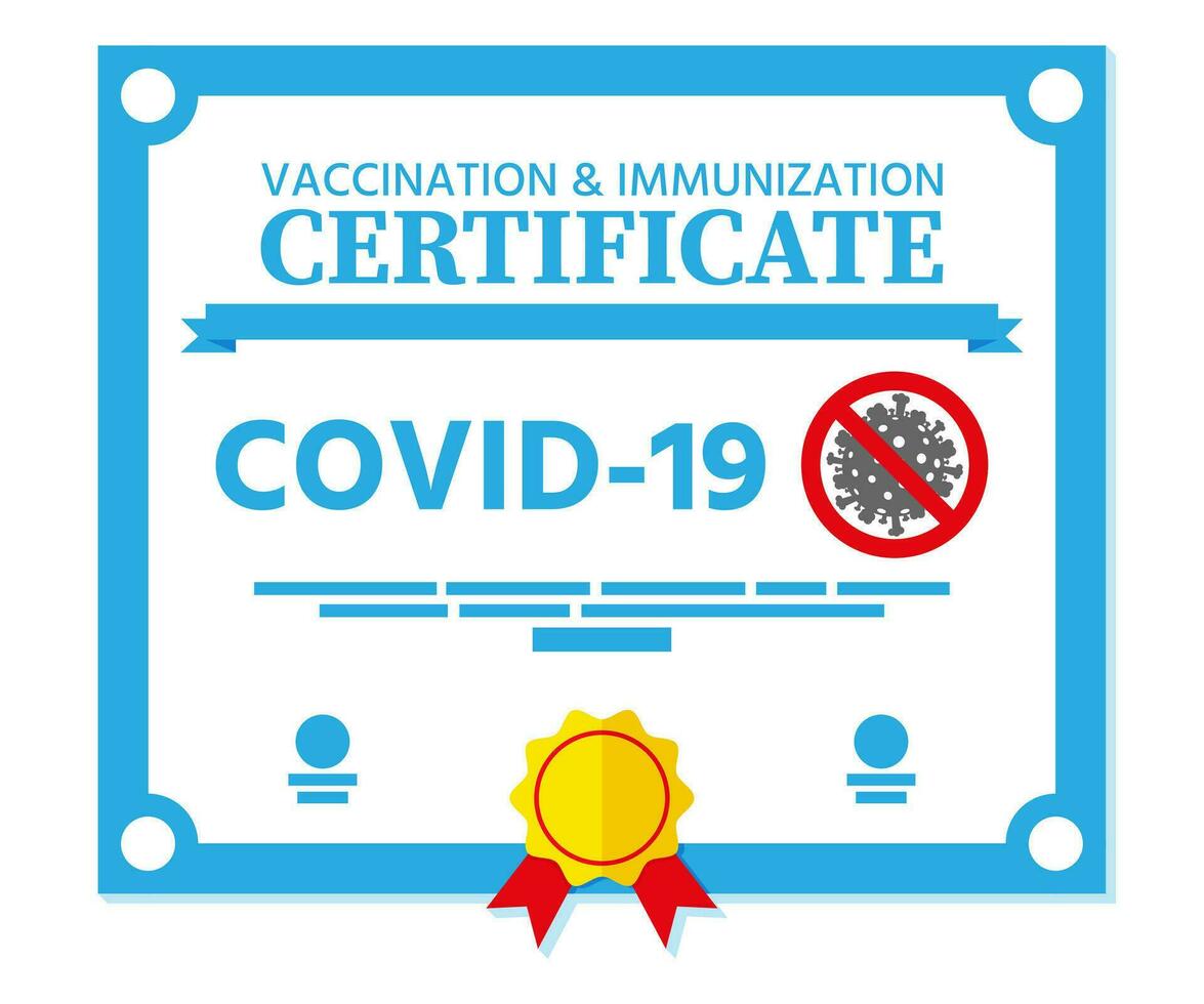 Covid-19 vaccination passport. Vaccinated health document as proof person is immune to disease. Coronavirus immune pass icon. Corona virus vaccine certification concept. Flat vector illustration