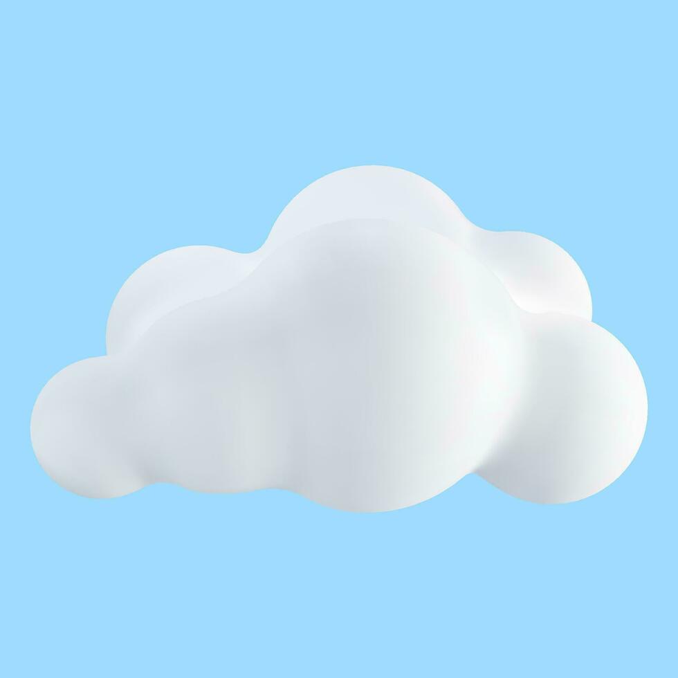 3d blanco nube aislado en azul antecedentes. dibujos animados mullido nube icono. hacer burbuja linda circulo conformado fumar o cúmulo niebla símbolo. vector ilustración