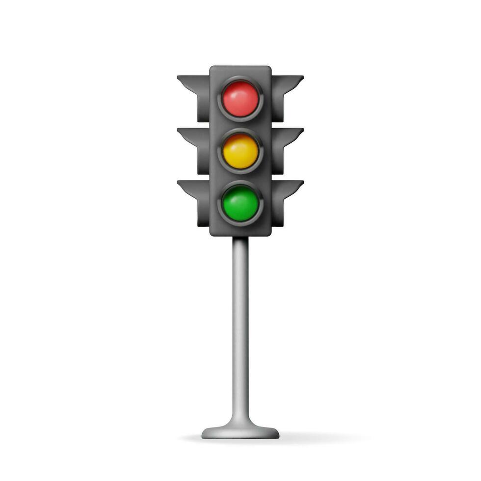 3D Traffic Lights with Three Colors Isolated vector