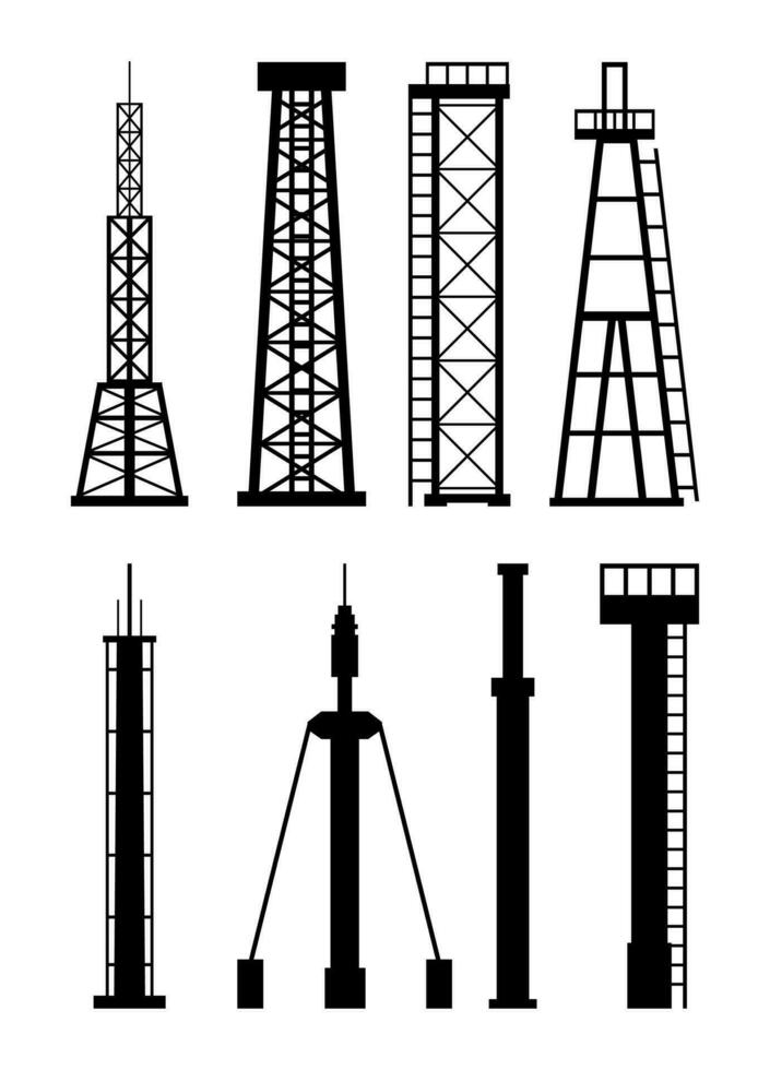 transmisión celular torre antena silueta. red transmitir equipo aislado. radiodifusión, Internet, televisión célula estación. 4g 5g satélite comunicación antena. vector ilustración