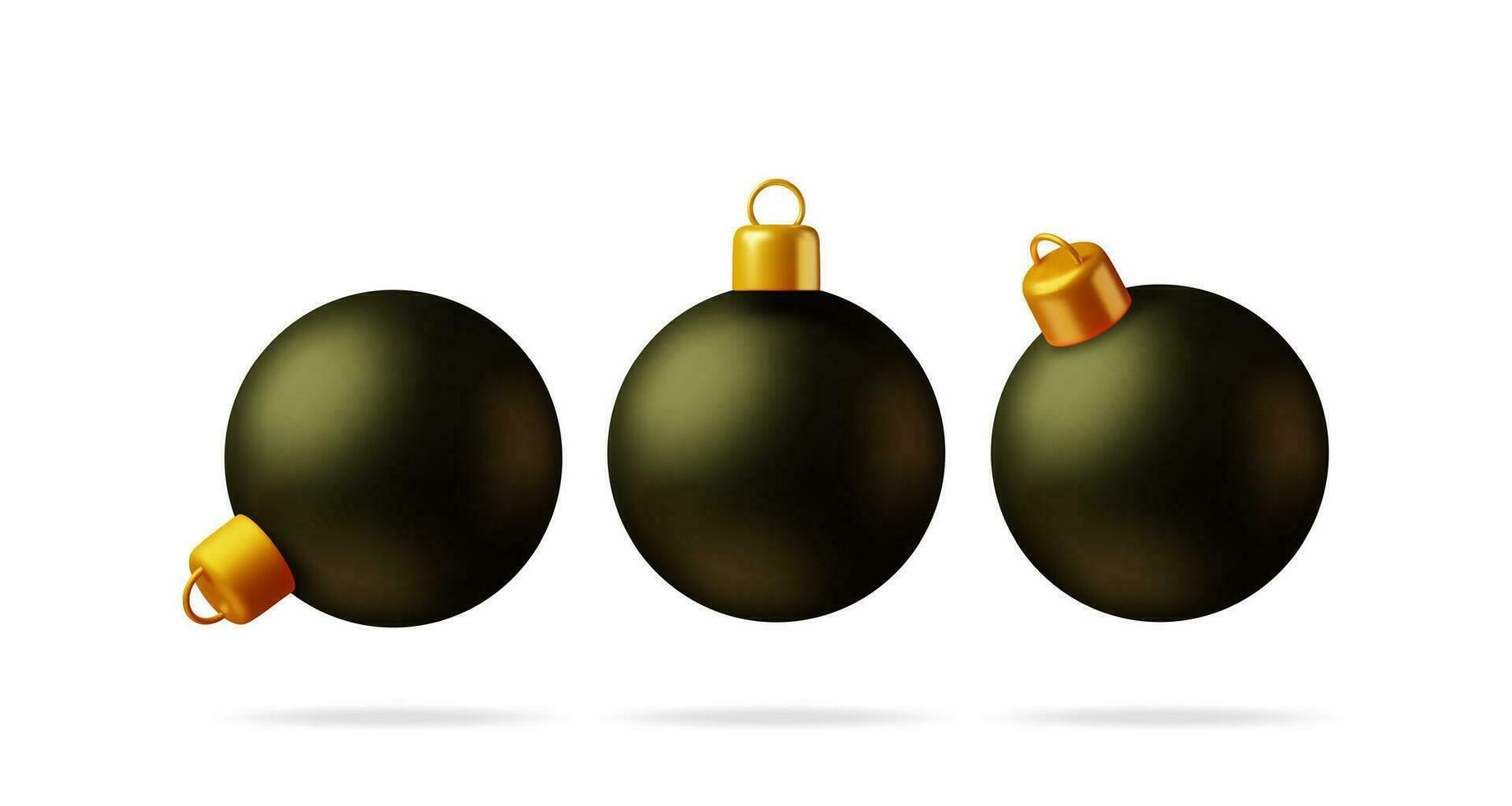 3D Black Christmas Ball with Golden Clamp Isolated. Render Glass Christmas Tree Toy. Happy New Year Decoration. Merry Christmas Holiday. New Year and Xmas Celebration. Realistic Vector Illustration