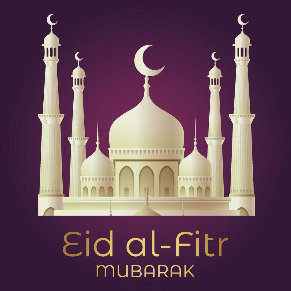 Ramadan eid al-fitr mubarak greeting card with lanterns and arabic call vector