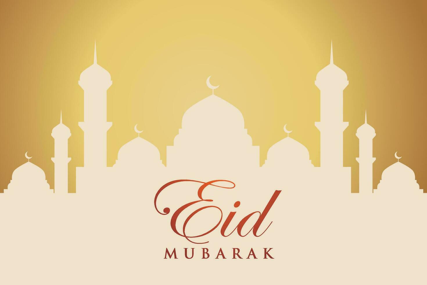 eid al-fitr Mubarak saludo tarjeta con mezquita y Arábica texto vector