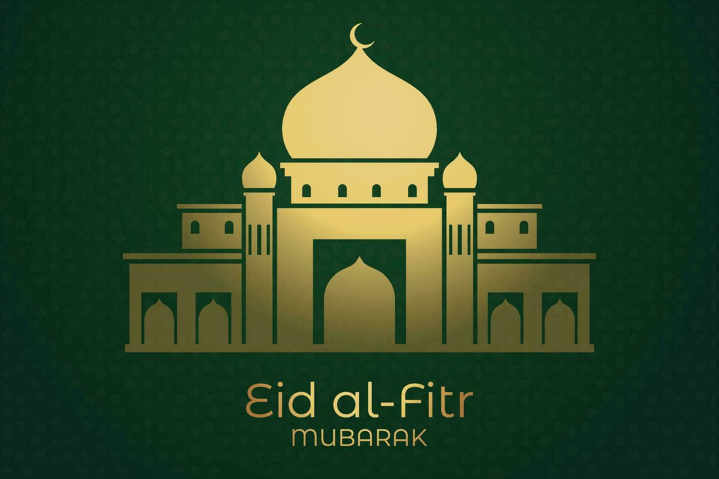 eid mubarak greeting card with golden mosque and arabic text vector