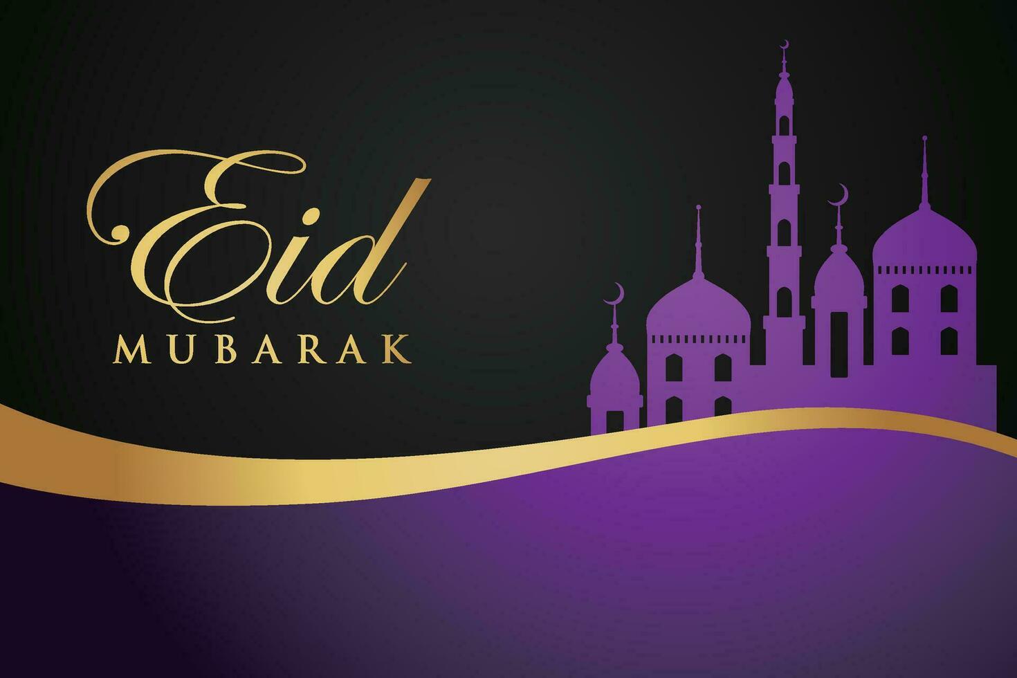 eid mubarak greeting card with mosque silhouette vector illustration