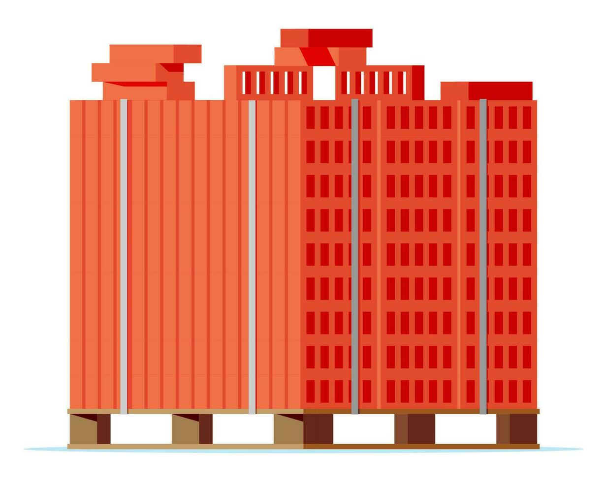 Wooden Pallet with Red Bricks. Building Bricks Isolated on White. Construction Material Icon. House Building and Renovation. Heavy Industrial Equipment. Cartoon Flat Vector Illustration