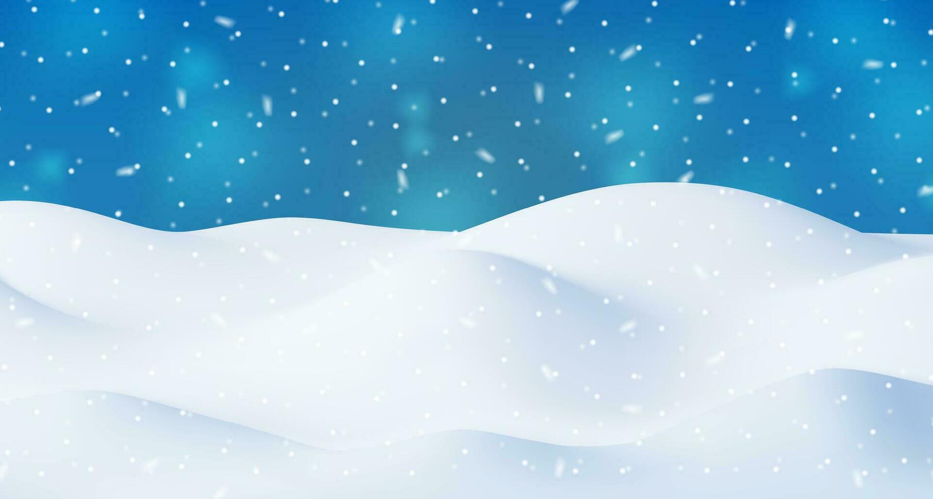 3D Winter Landscape with Snowdrifts and Snow. Render Christmas Snow Drifts on Blue Sky Background. Winter Snow Ground, Snowdrift Mound, Ice layer. Realistic Vector Illustration
