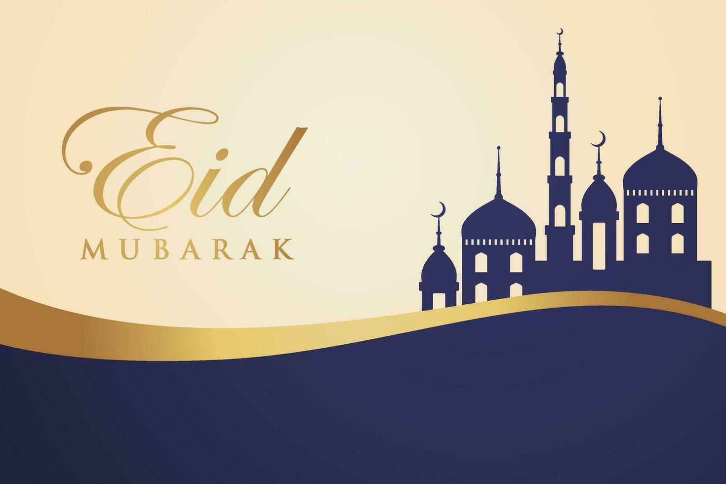 eid mubarak greeting card with mosque silhouette vector illustration