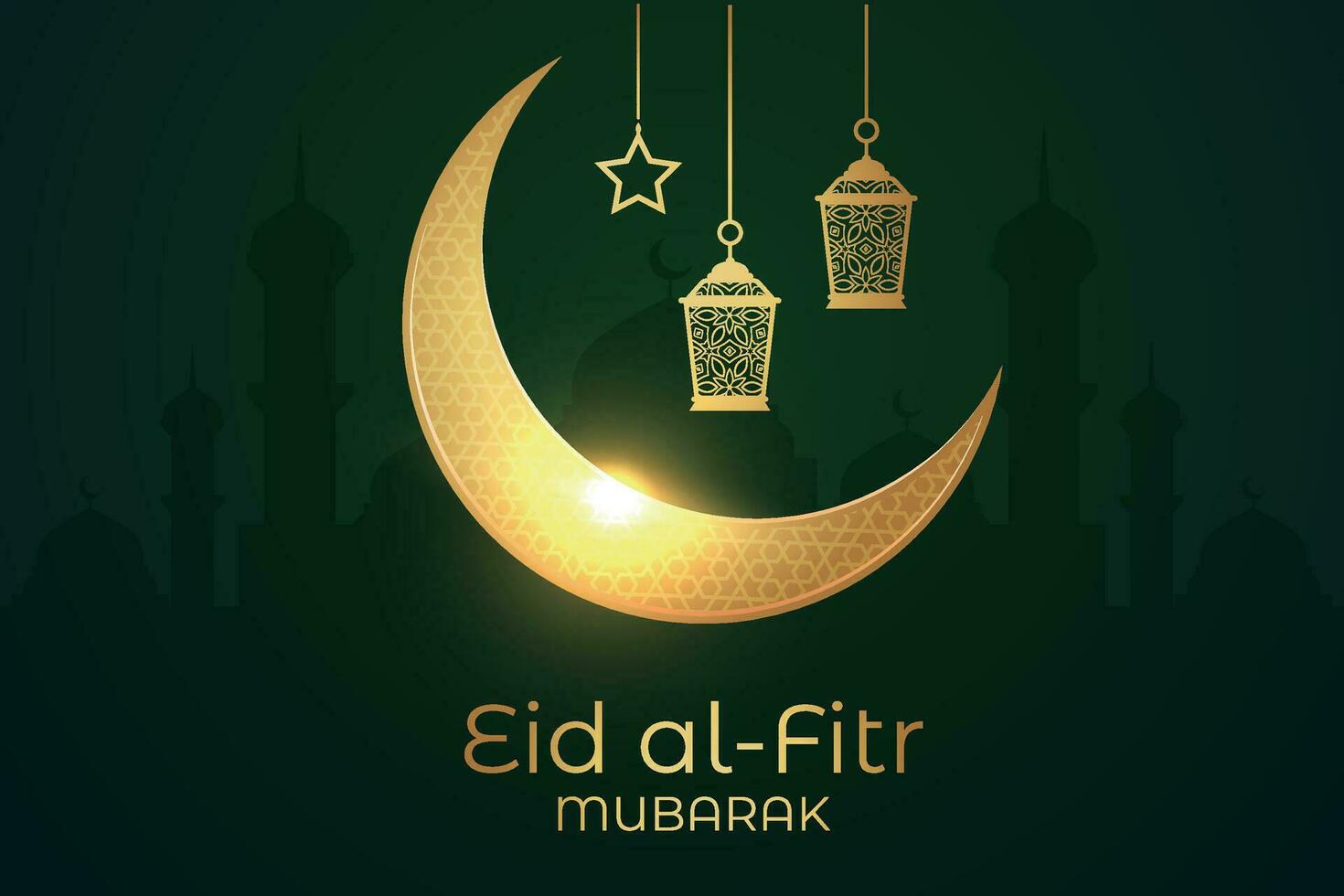 Ramadan eid mubarak greeting card with mosque silhouette free vector illustration