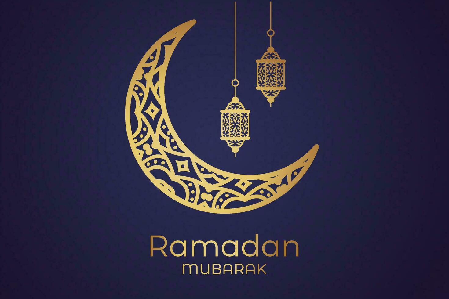 Ramadan eid al-fitr mubarak greeting card with lanterns and arabic call vector