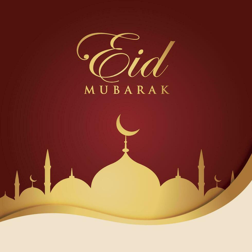 Ramadan eid mubarak greeting card with mosque silhouette free vector illustration