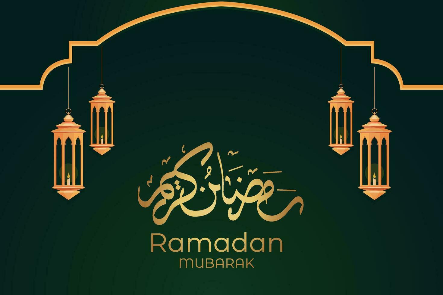 Ramadan eid mubarak greeting card with mosque silhouette free vector illustration