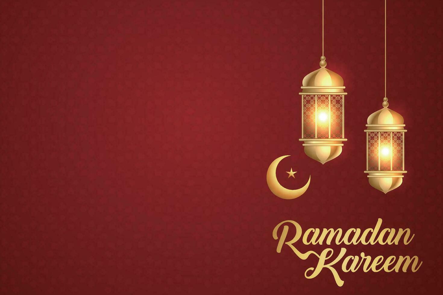 ramadan kareem greeting with lanterns and crescent vector