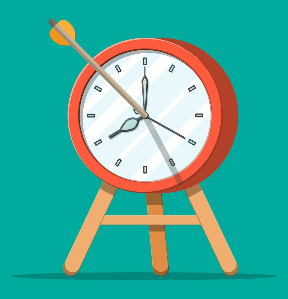 objetivo con arco flecha y reloj. hora gestión, planificación, negocio focalización y inteligente soluciones fecha límite y en hora concepto. vector ilustración en plano estilo