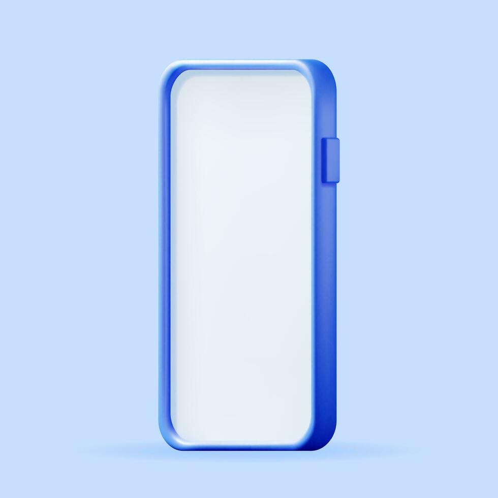 3d Realistic Smartphone with Empty Screen. Front View Smart Phone Mockup Render. 3D Telephone Blue Color. Modern Mobile Gadget Device Icon. Vector Illustration