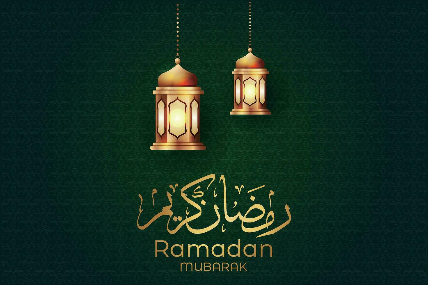 Ramadan eid al-fitr mubarak greeting card with lanterns and arabic call vector